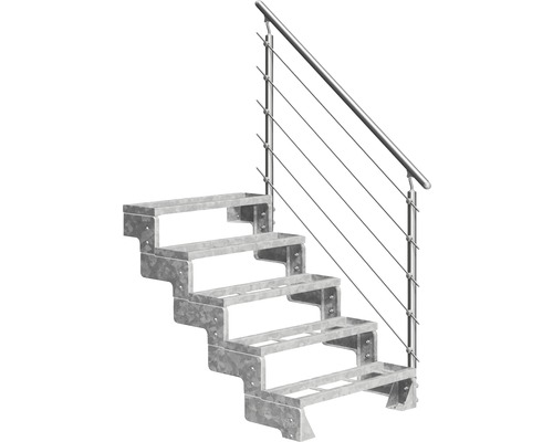 Außentreppe Pertura Tallis mit Prova Geländer 6 Einlegestufen 80 cm Metall Metalltreppe mit Geländer