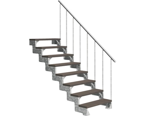 Außentreppe Pertura Tallis mit Geländer 8 Stufen 100 cm dunkelbraun