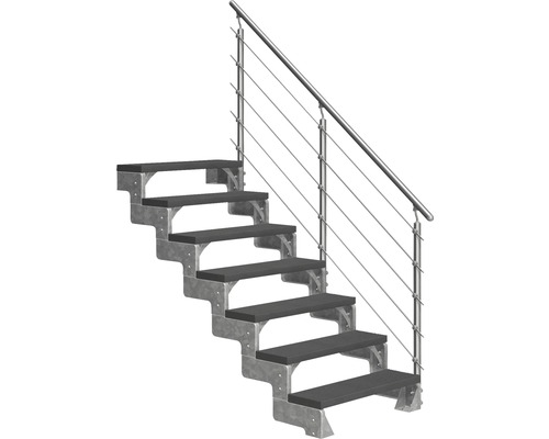 Außentreppe Pertura Tallis mit Prova Geländer 7 Stufen 100 cm anthrazit