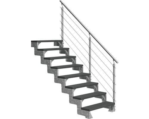 Außentreppe Pertura Tallis mit Prova Geländer 8 Stufen 100 cm anthrazit