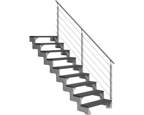 Außentreppe Pertura Tallis mit Prova Geländer 9 Stufen 100 cm anthrazit