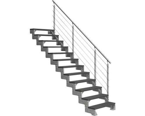 Außentreppe Pertura Tallis mit Prova Geländer 12 Stufen 100 cm anthrazit