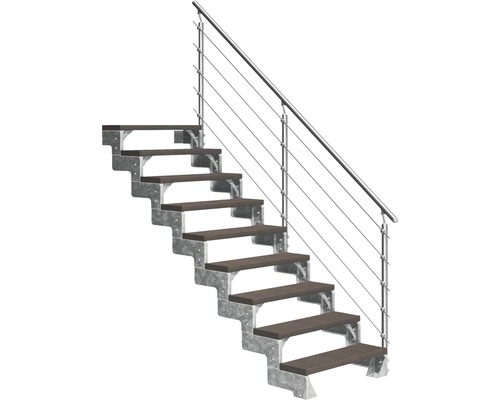 Außentreppe Pertura Tallis mit Prova Geländer 9 Stufen 100 cm dunkelbraun