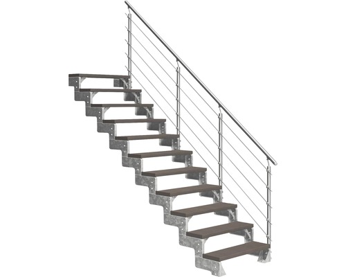 Außentreppe Pertura Tallis mit Prova Geländer 11 Stufen 100 cm dunkelbraun