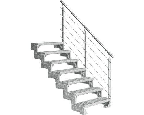 Außentreppe Pertura Tallis mit Prova Geländer 7 Stufen 100 cm Gitterrost