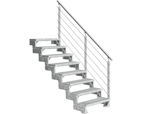Außentreppe Pertura Tallis mit Prova Geländer 8 Stufen 100 cm Gitterrost