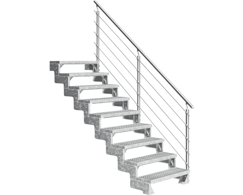 Außentreppe Pertura Tallis mit Prova Geländer 9 Stufen 100 cm Gitterrost