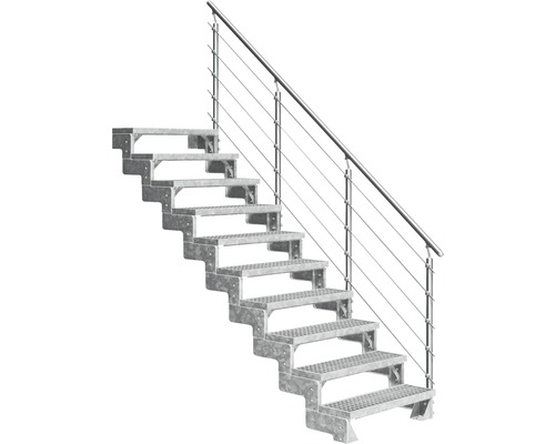 Außentreppe Pertura Tallis mit Prova Geländer 10 Stufen 100 cm Gitterrost