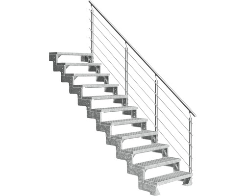 Außentreppe Pertura Tallis mit Prova Geländer 11 Stufen 100 cm Gitterrost