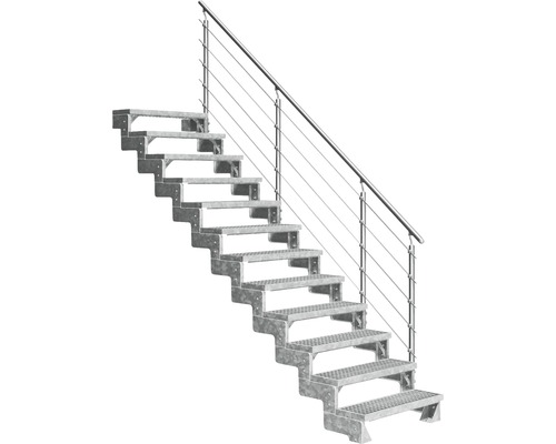 Außentreppe Pertura Tallis mit Prova Geländer 12 Stufen 100 cm Gitterrost