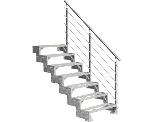 Außentreppe Pertura Tallis mit Prova Geländer 7 Einlegestufen 100 cm Metall Metalltreppe mit Geländer für den Außenbereich