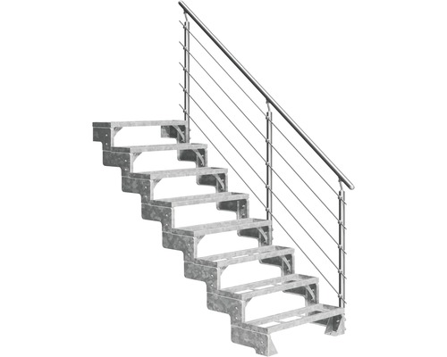 Außentreppe Pertura Tallis mit Prova Geländer 8 Einlegestufen 100 cm Metall Stahltreppe mit Geländer