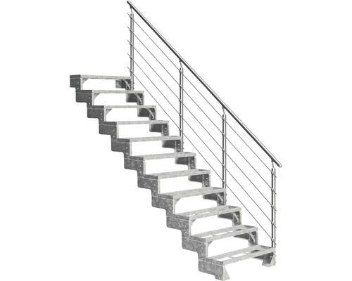 Außentreppe Pertura Tallis mit Prova Geländer 11 Einlegestufen 100 cm Metall Treppe mit Stahlgeländer