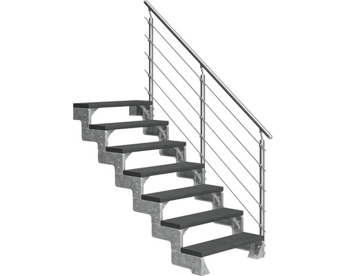 Außentreppe Pertura Tallis mit Prova Geländer 7 Stufen 80 cm anthrazit