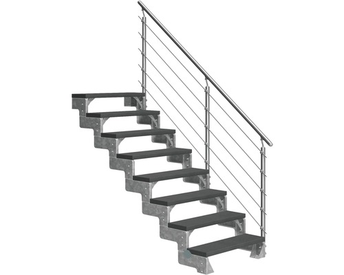 Außentreppe Pertura Tallis mit Prova Geländer 8 Stufen 80 cm anthrazit