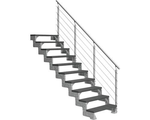 Außentreppe Pertura Tallis mit Prova Geländer 10 Stufen 80 cm anthrazit