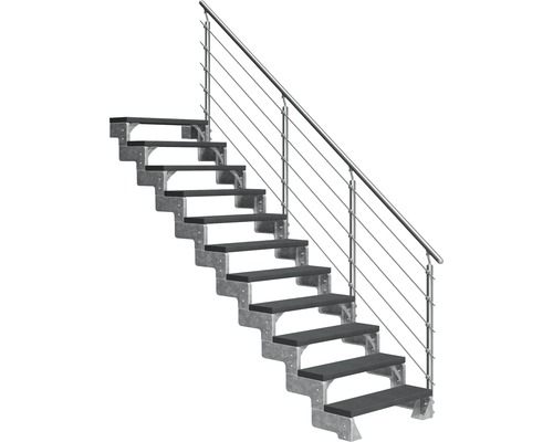 Außentreppe Pertura Tallis mit Prova Geländer 11 Stufen 80 cm anthrazit