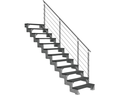 Außentreppe Pertura Tallis mit Prova Geländer 12 Stufen 80 cm anthrazit