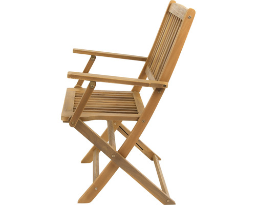 Gartensessel aus Holz mit Armlehnen in Seitenansicht