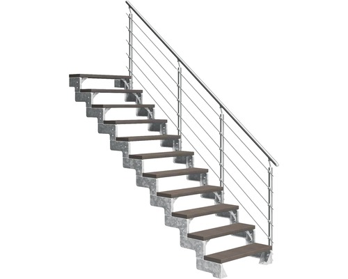 Außentreppe Pertura Tallis mit Prova Geländer 11 Stufen 80 cm dunkelbraun