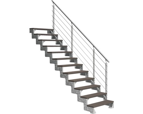 Außentreppe Pertura Tallis mit Prova Geländer 12 Stufen 80 cm dunkelbraun