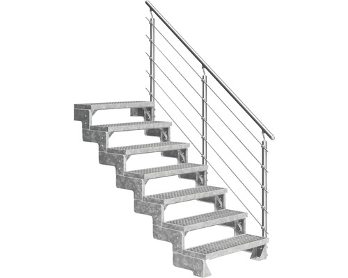 Außentreppe Pertura Tallis mit Prova Geländer 7 Stufen 80 cm Gitterrost
