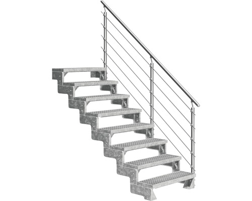 Außentreppe Pertura Tallis mit Prova Geländer 8 Stufen 80 cm Gitterrost