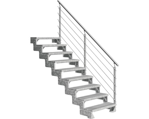 Außentreppe Pertura Tallis mit Prova Geländer 9 Stufen 80 cm Gitterrost
