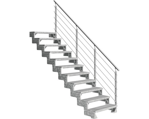 Außentreppe Pertura Tallis mit Prova Geländer 11 Stufen 80 cm Gitterrost