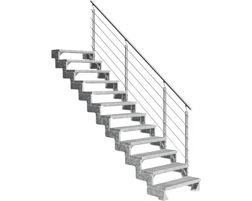 Außentreppe Pertura Tallis mit Prova Geländer 12 Stufen 80 cm Gitterrost