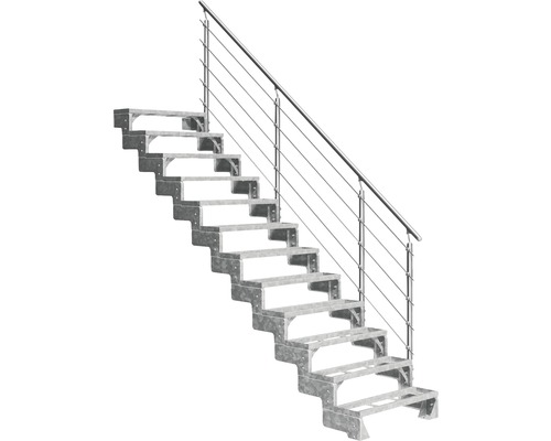 Außentreppe Pertura Tallis mit Prova Geländer 12 Einlegestufen 80 cm Metall Stahltreppe mit Geländer zur Selbstmontage