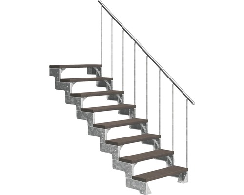 Außentreppe Pertura Tallis mit Geländer 8 Stufen 80 cm dunkelbraun