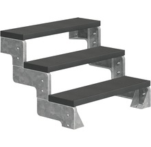 Dreistufige Treppe mit Stahlrahmen und geriffelten Stufen