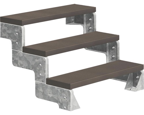 Außentreppe Pertura Tallis ohne Geländer 3 Stufen Trimax 100 cm dunkelbraun Dreistufige Treppe mit Metallrahmen und Kunststoffstufen