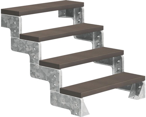 Außentreppe Pertura Tallis ohne Geländer 4 Stufen Trimax 100 cm dunkelbraun Treppe mit vier Stufen und Metallgestell