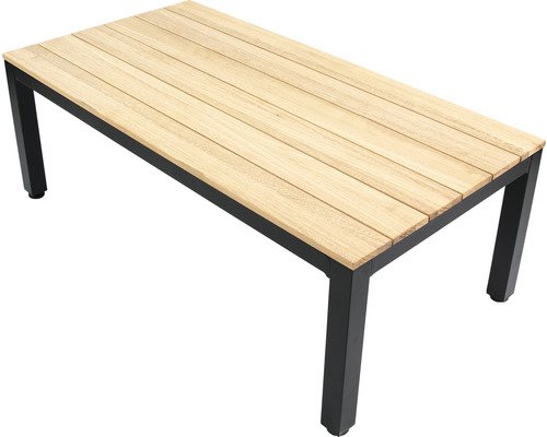 Rechteckiger Gartentisch mit Holzplatte und Metallbeinen