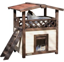 Katzenhaus aus Holz mit Leiter und Katze