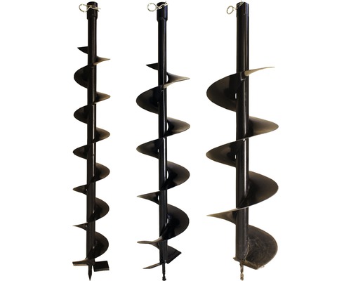 Drei Erdbohrer in verschiedenen Größen.