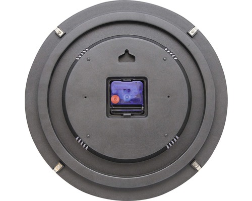 Rückseite einer runden Wanduhr mit Aufhängung