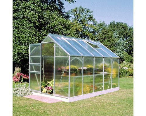 Gewächshaus Halls Popular 106 6,2 m² Hohlkammerplatten 4 mm 193x319 cm Aluminium Gewächshaus mit Pflanzen im Garten
