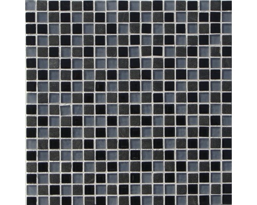 Glasmosaik mit Naturstein 30,0x30,0 cm grau schwarz