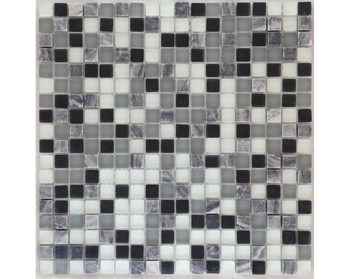 Glasmosaik mit Naturstein 30,5x30,5 cm grau schwarz weiß