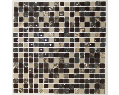 Glasmosaik mit Naturstein Java 30,5x30,5 cm braun Mosaikfliese mit quadratischen Elementen