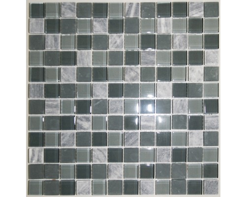 Glasmosaik mit Naturstein Canaria 30,0x30,0 cm grau Mosaikfliese aus Glas und Marmor