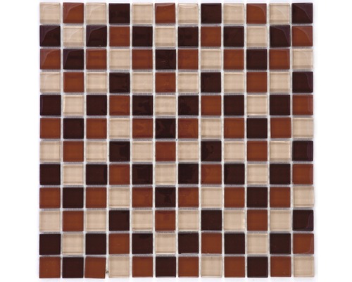 Glasmosaik 30,0x30,0 cm frostsicher beige braun mix Mosaikfliese mit quadratischen Elementen in verschiedenen Brauntönen