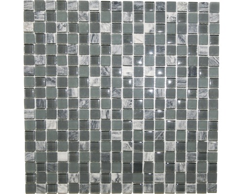 Glasmosaik mit Naturstein Thaiti 30,0x30,0 cm grau Quadratisches Mosaikfliesenmuster aus Glas und Stein