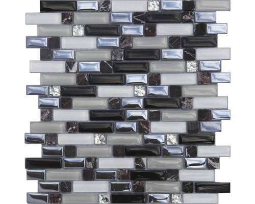 Glasmosaik mit Naturstein 30,0x30,0 cm grau schwarz weiß
