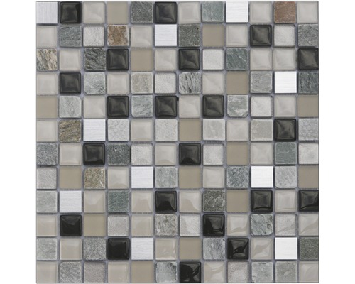 Natursteinmosaik mit Edelstahl 30,0x30,0 cm beige grau matt Mosaikfliese mit verschiedenen Oberflächenstrukturen