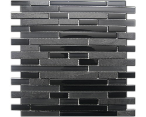 Glasmosaik mit Naturstein 30,0x30,0 cm schwarz mix Mosaikfliese aus Glas und Schiefer