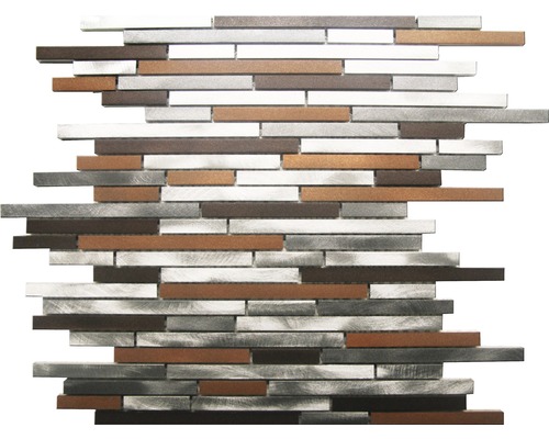 Natursteinmosaik mit Aluminium 30,0x30,0 cm braun beige grau rot Mosaikfliese mit Metalloptik